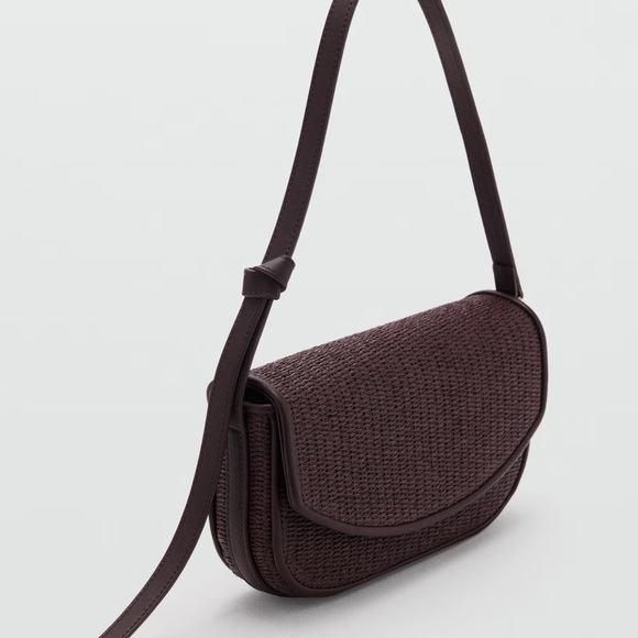 mango raffia shoulder bag with flap in chocolate nwt